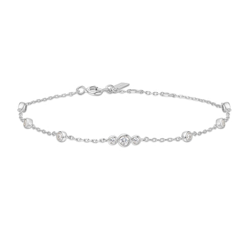 Silver Sparkling Bezel Cubic Zirconia Station Bracelet